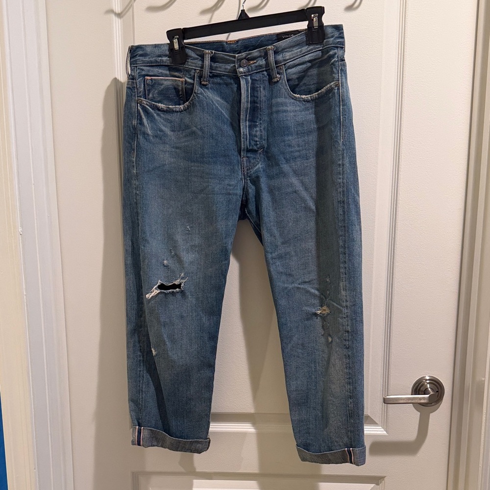Vince Selvage Boyfriend Union Slouch High Rise Straight Crop Cuffed Leg Jeans